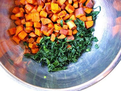 sweet potato and kale in a bowl 