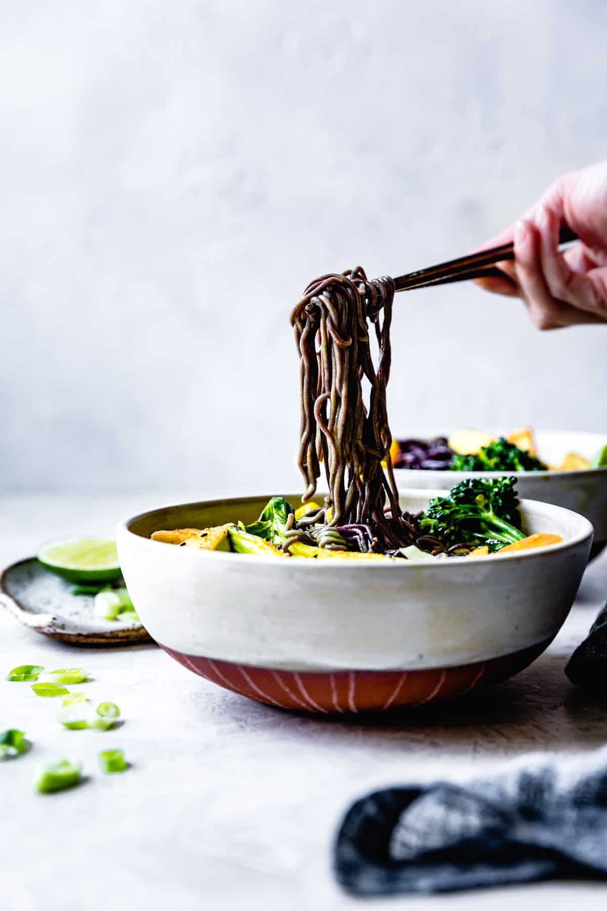 Vegan Coconut Curry Noodle Soup {gluten-free} with chopsticks 