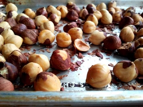 hazelnuts on a baking tray 