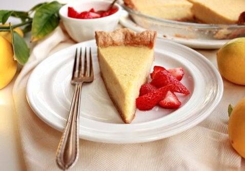 slice of lemon pie with a fork 