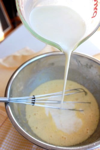 wet ingredients being mixed 