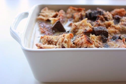 bread pudding in a baking dish 