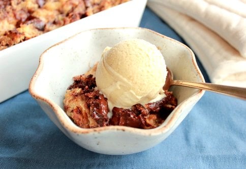 bowl of bread pudding with ice cream 