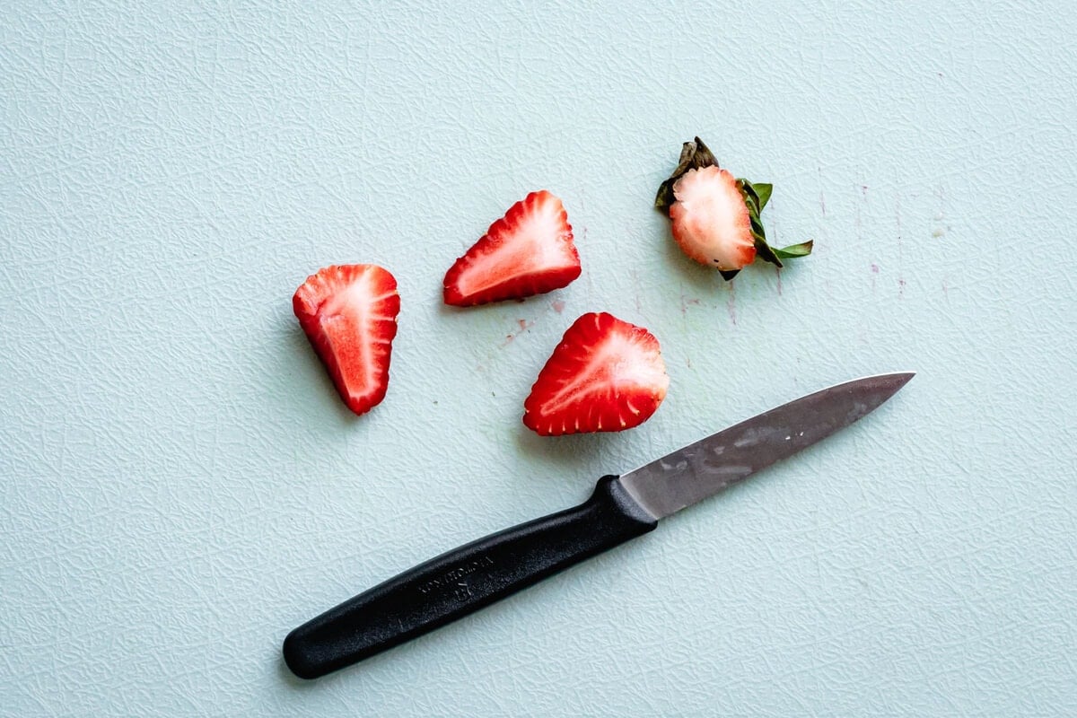 a strawberry has been cut into quarters