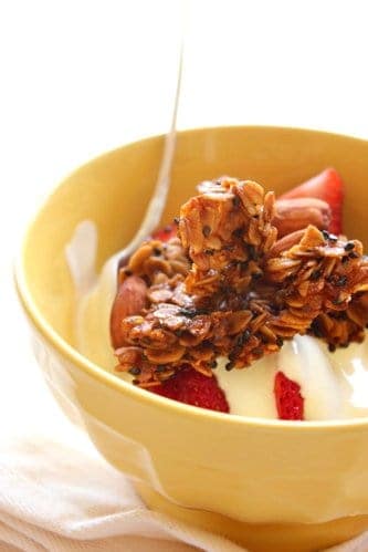 bowl of granola and a spoon 