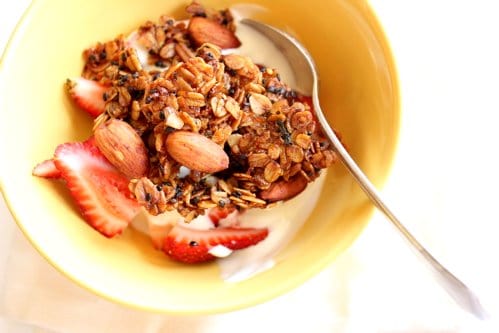 top down shot of bowl of granola 