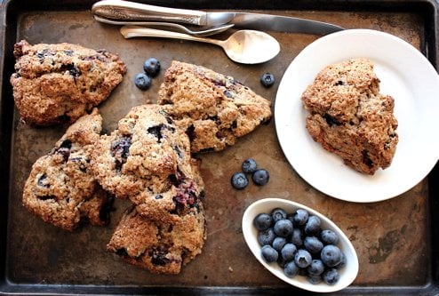 top down shot of blueberry buckwheat scones 