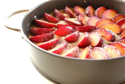 sliced plums in a pot