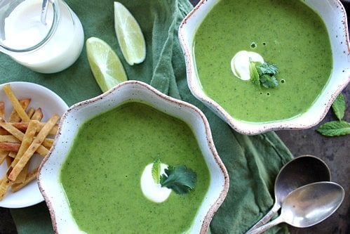 overhead shot of zucchini soup 