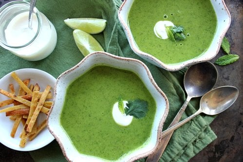 two bowls of zucchini soup 