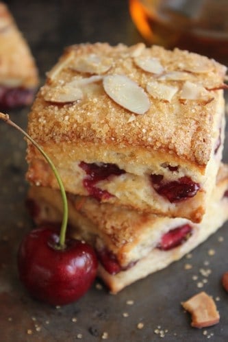 close up of cherry scones 