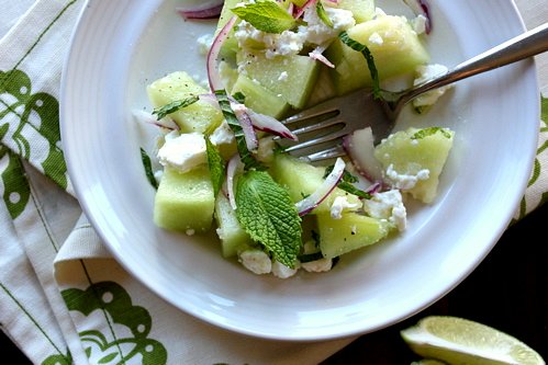 a plate of melon salad 