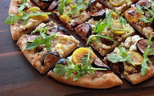 fresh fig flatbread pizza sliced 