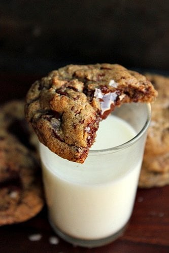 Gluten Free Chocolate Chip Cookies with a glass of milk 