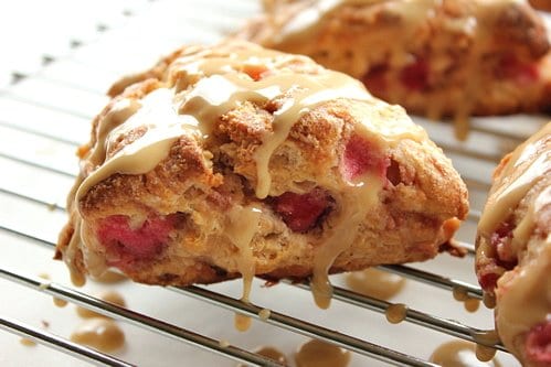 close up of maple glazed bacon apple scones 