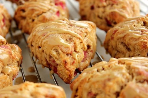 maple glazed bacon apple scones in a wire rack 