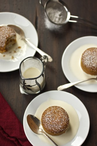 pumpkin pudding cakes on a table 