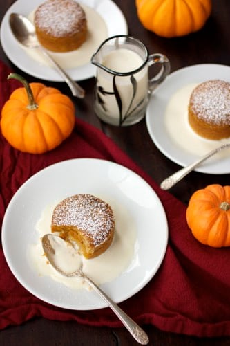 pumpkin pudding cakes on plates 