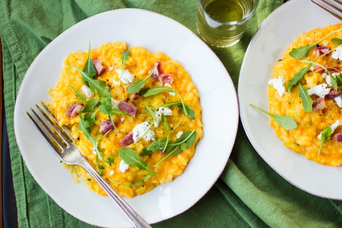 butternut squash risotto on a plate 