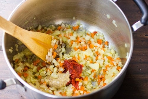 diced veg in a pot