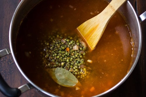 lentils cooking in a pot 