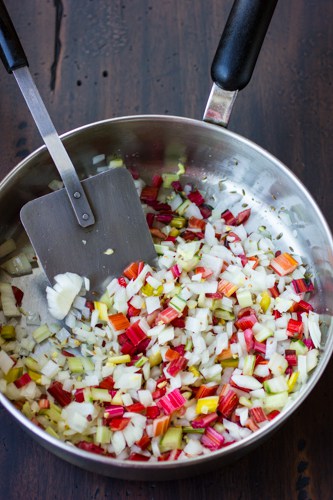 diced vegetables in a pot 