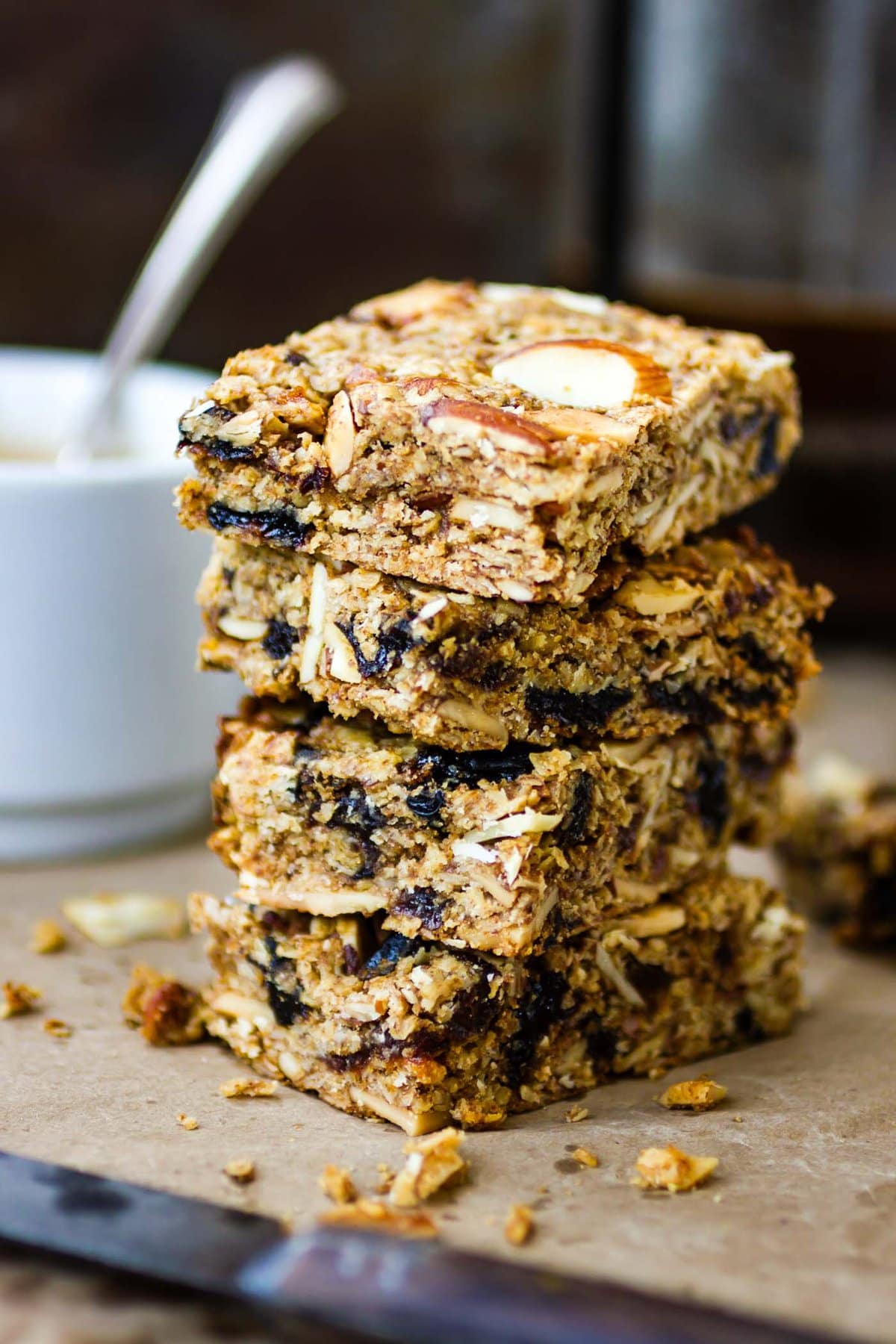 GF breakfast bars are in a sexy stack with coffee in the background