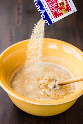 yeast poured into bowl 