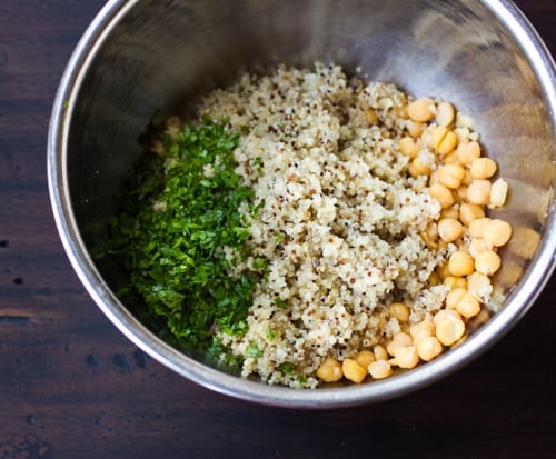 chickpeas and quinoa in a bowl 