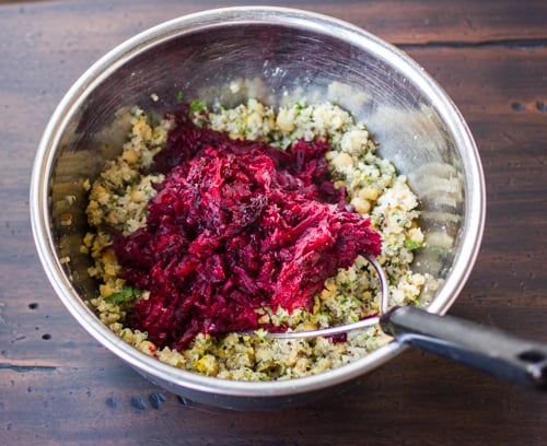quinoa and beets in a bowl 