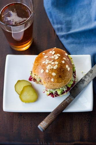 top down shot of quinoa beetroot chickpea burger 