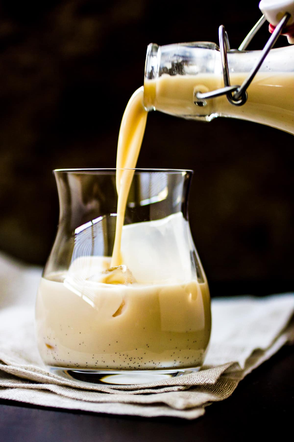 Homemade Irish Cream Liqueur being poured 