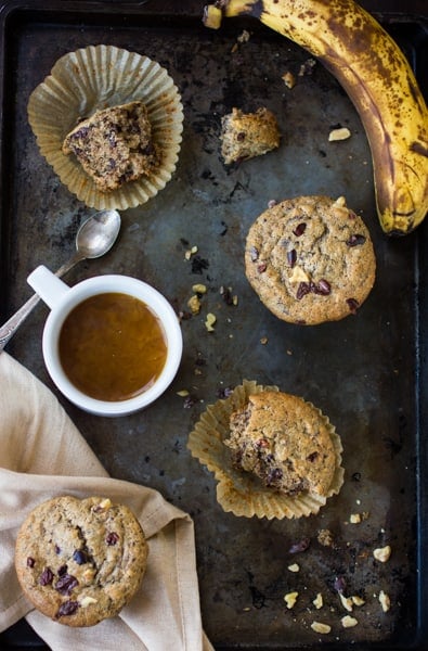 gluten free banana bread muffins with chocolate and buckwheat flour