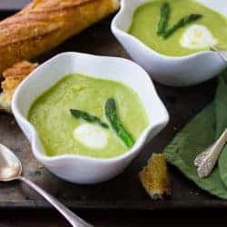 two bowls of green garlic soup