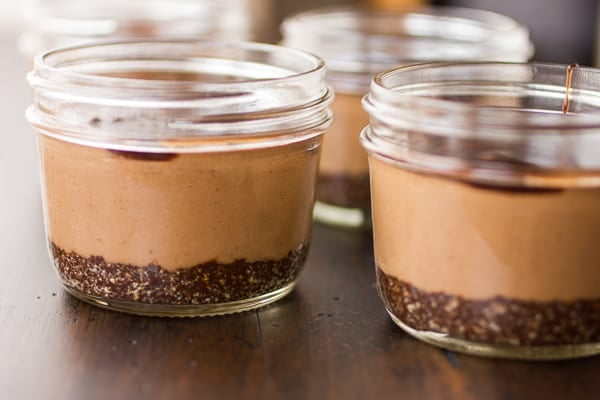 two pots of vegan cheesecake