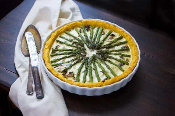 asparagus and shitake mushroom tart with polenta crust 