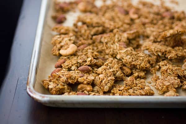 granola on a baking tray 