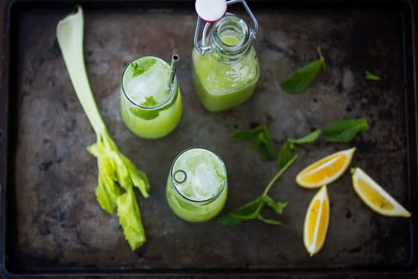 top down shot of mint celery soda 