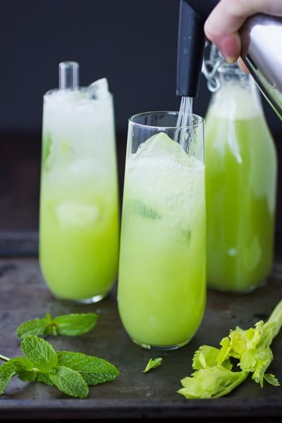 water poured into mint celery soda 