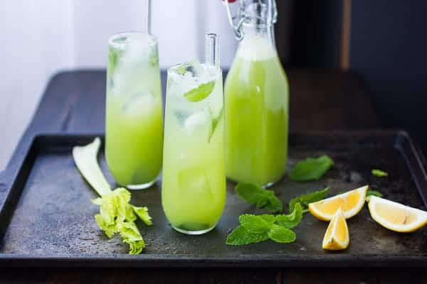mint celery soda on a serving tray 