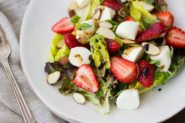 plate of strawberry caprese salad 