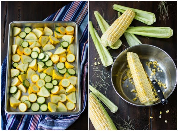 corn and summer veg in bowls