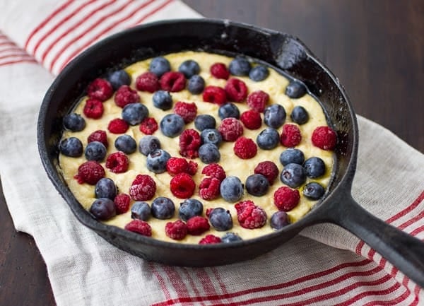 berry custard cornbread before baking 