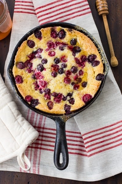 berry cornbread in a skillet 