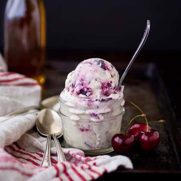 roasted cherry vanilla ice cream with bourbon and chocolate 