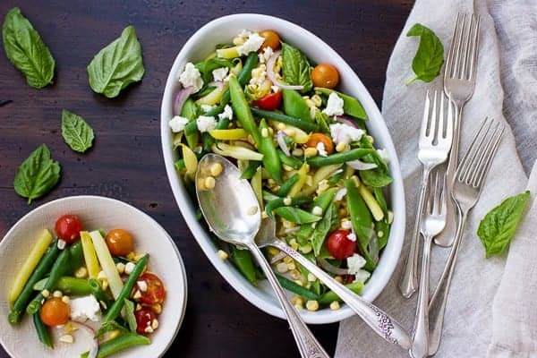 three bean salad with sweet corn and feta 