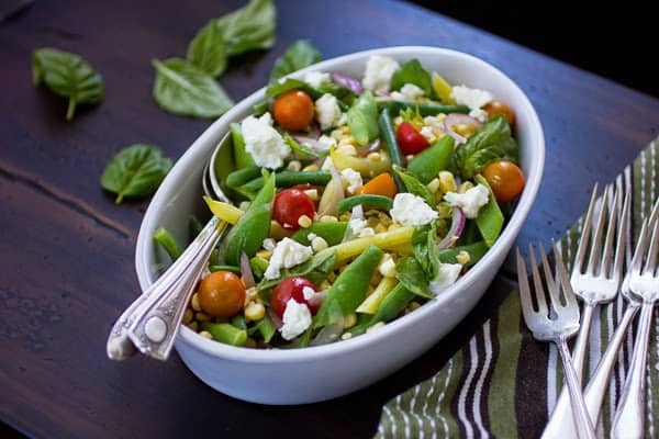 three bean salad in a dish 