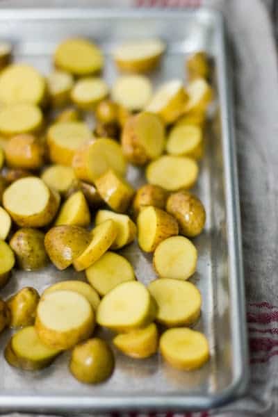 potatoes on roasting tray 