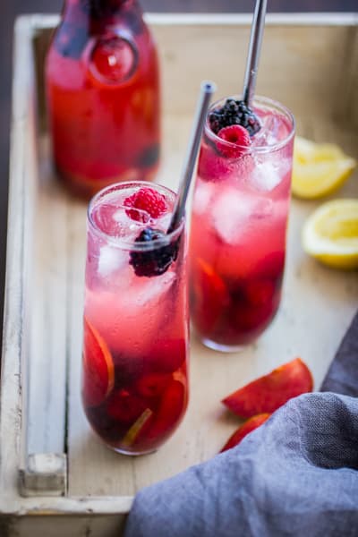 two glasses of Berry, Plum, and Rose Sangría 