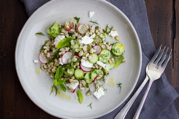 delicious Farro and Cucumber Salad with Feta, Dill and Mint